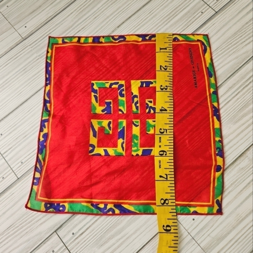 Givenchy Amarige Silk Scarf Red Yellow Made in France - Picture 5 of 7